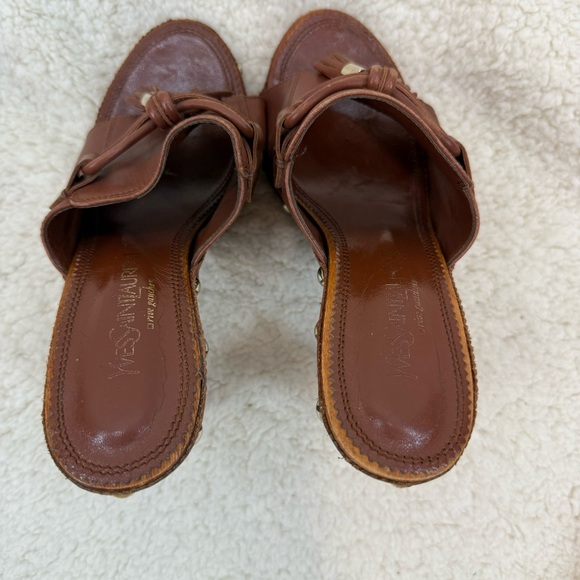 YSL Wood Heel Platform upper leather bow slides 37 - Picture 7 of 13